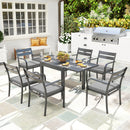 Set da Giardino con Tavolo Allungabile e 6 Sedie Impilabili con Cuscini Grigio     