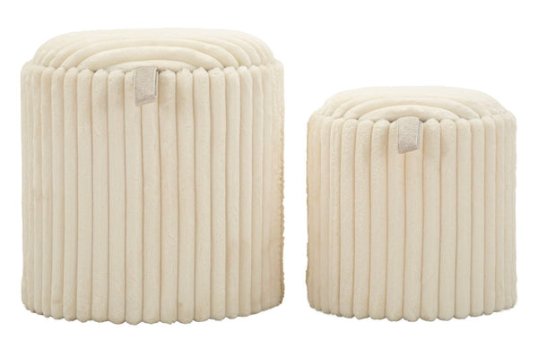sconto Puff Goteborg Coppia Ø40x42 cm in MDF e Spugna e Poliestere Bianco