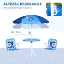 Set Tavolino e 2 Sedie Pieghevoli da Giardino per Bambini con Ombrello Blu