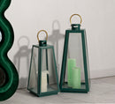 Lanterne Grent Set 2 Pz Ø25x57 cm - Ø20x45 cm in Ferro e Vetro Verde e Oro      