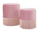 Puff Contenitore Lines Coppia Rosa Ø35x42-30x32 cm in Legno e Spugna e in Ferro e Poliestere Rosa