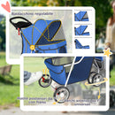 Passeggino per Cani 77x44x102 cm Pieghevole con Portabicchieri e Cestino Blu      