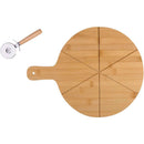 Tagliere per Pizza Ø34 cm in Bambù con Coltello Taglierina con Rotella in Acciaio Inox      