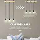 Lampadario a Sospensione 50x8x33 cm con 3 Lampadine in Legno e Metallo Nero