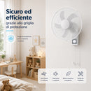 Ventilatore da Muro Ø43 cm 65W Raffrescatore Silenzioso 3 Velocità a Parete Bianco