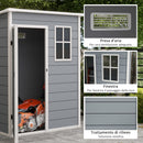 Casetta da Giardino Porta Attrezzi 151x92x193/184 cm con Porta Bloccabile Finestra e Presa d'Aria Grigio