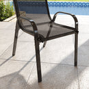 Set 2 Sedie da Giardino 54x71x93 cm Impilabili con Braccioli Curvi in Acciaio e Tessuto Traspirante Nero      