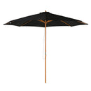 Ombrellone da Giardino 3 m con Palo in Legno 8 Stecche e Parasole in Poliestere Nero      