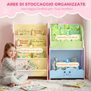 Mobile per Bambini 85,5x32x72 cm con Portariviste Libreria a 3 Livelli e Comodino in Legno Rosa e Bianco      