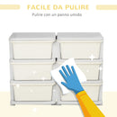 Cassettiera Portagiochi per Bambini 3-6 Anni 75x37x56.5 cm 6 Cassetti con Bordi Arrotondati in PP Bianco Crema      