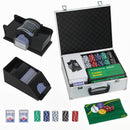 Set Poker con 300 Fiches Mescolatore e Distributore Carte Tappetino 5 Dadi Pulsante Dealer e Valigetta      