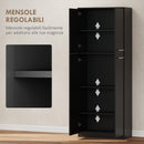 Mobile Contenitore Minimal 59x31x155 cm con 2 Armadietti e Mensole Regolabili in Legno Nero      