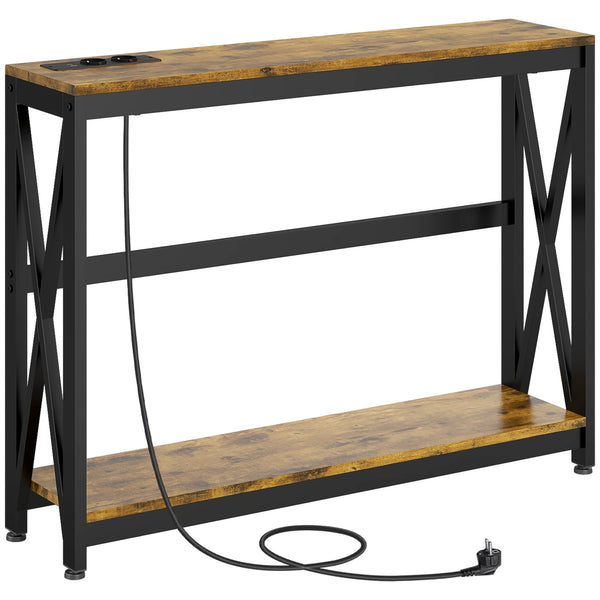 Consolle da Ingresso Stile Industriale con Prese di Corrente 100x24x75 cm Legno e Acciaio prezzo