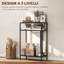 Tavolo Consolle 55x30x85 cm con Ripiani Aperti a 3 Livelli in Acciaio Nero      