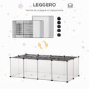 Gabbia per Criceti e Roditori Modulabile 140x70x45 cm in Resina e Acciaio Nero e Trasparente