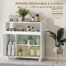 Mobile Bagno 71x20x70 cm a Rotelle con Spazio Aperto Ripiani Regolabili e Ante in Vetro in Legno  Bianco      