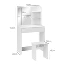 Consolle Trucco 75x40x137 cm con Sgabello e Ripiani a Giorno Bianco   