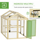 Recinto per Galline all'Aperto 140x88,5x106 cm con Porte Multiple e Rete in Metallo in Legno Naturale      