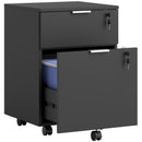 Schedario da Ufficio 42x40x60 cm con 2 Cassetti Serratura Ruote a Freno in Legno Ingegnerizzato Nero      