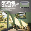 Tenda da Campeggio Multi-Stanza 505x390x196 cm per 2-4 Persone con Finestre e Veranda Struttura in Fibra di Vetro Verde      
