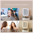 Specchio da Trucco con Luce Regolabile su 2 Livelli Rotazione 180° e Organizer per Trucchi Bianco      