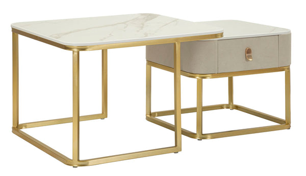 Tavoli da Caffè Beauty Coppia 70x70x48 cm - 50x50x43,5 cm in Pino e MDF e Metallo sconto