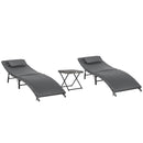 Set 2 Lettini Prendisole e Tavolino Pieghevoli in Rattan Grigio