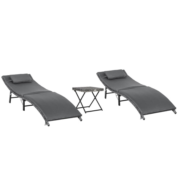 Set 2 Lettini Prendisole e Tavolino Pieghevoli in Rattan Grigio acquista