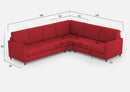 Divano Angolare 6 Posti 281x241x85 cm Karay in Tessuto Rosso