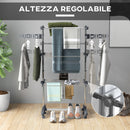Stendino Verticale 3 Ripiani Regolabili 142x55x152 cm in Acciaio e Plastica Grigio e Argento  