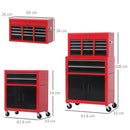 Carrello Porta Attrezzi 2 in 1 con Cassetta Superiore e Armadietto Inferiore 61,6x33x108 cm in Metallo Rosso      