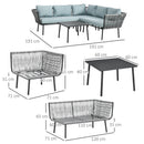 Set Salotto da Giardino Divano Angolare e Tavolino da Caffè Nero Grigio e Blu