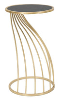 Porta Telefono Flush Ø35x60 cm in Ferro MDF e Specchio Nero e Oro