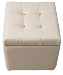 Cubo Pouf Contenitore in Similpelle e Cristalli Renier Crema