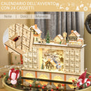 Calendario dell'Avvento  44x10x37 cm 24 Cassetti con Villaggio di Natale e Luci in Legno