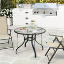 Tavolino da Giardino Rotondo Ø96.5x71 cm con Foro per Ombrellone in Metallo e Vetro Temperato Nero  