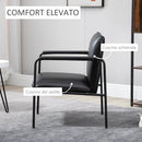 Poltroncina da Camera Imbottita 60x59x78 cm  in Acciaio e Similpelle Nera