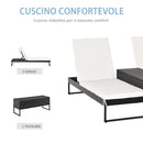 Set 2 Lettini Prendisole con Tavolino in Rattan  Nero e Bianco