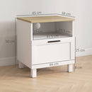 Comodino Moderno 45x38x50 cm con Cassetto e Ripiano in Legno Bianco e color Legno      