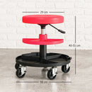 Sgabello da Officina Altezza 40-51 cm con Ruote Capacità fino a 135 kg con Vassoi Porta Utensili in Acciaio e Pelle Finta Rosso      