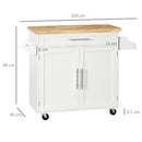 Carrello da Cucina 109x40x89 cm con Ruote in Legno Bianco