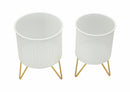 Porta Vasi Gaspy Coppia Ø16x20 cm - Ø13x20 cm in Ferro Oro e Bianco      