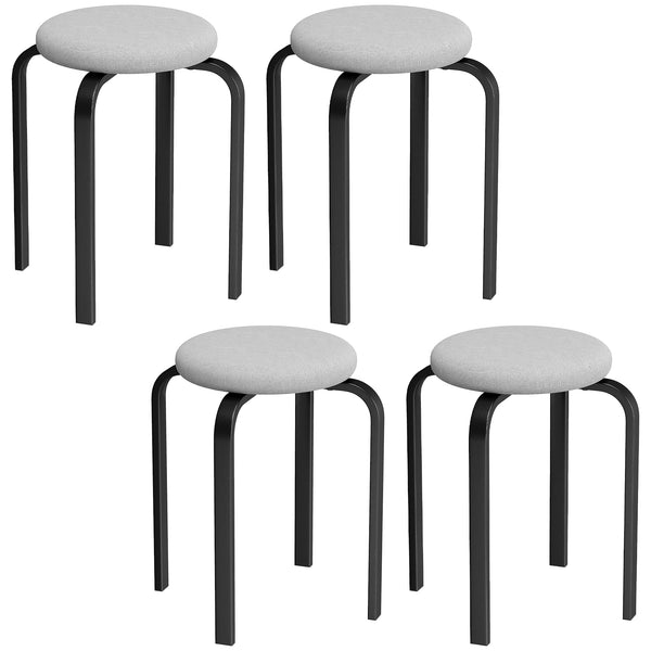 Set di 4 Sgabelli Impilabili Moderni Ø40x45 cm con Cuscino Tondi in Tessuto Effetto Lino Grigio online