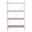 Libreria Scaffale a Scala 4 Ripiani in Legno e Acciaio Bianco e Rovere 80x33x133.5 cm 