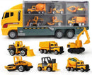 Camion Bisarca con 6 Veicoli da Lavoro Giocattolo per Bambini con Muletto Gru Bulldozer Giallo      