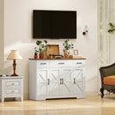 Credenza da Cucina Stile Rustico 120x38x87 cm con Ante Soft-Close 3 Cassetti 3 Ripiani Regolabili Portaspezie in MDF Bianco      