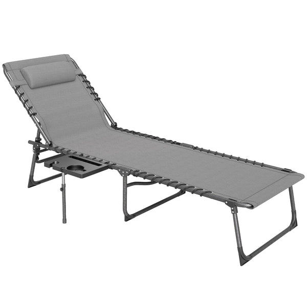online Sdraio da Giardino Pieghevole 60x190x31 cm Reclinabile a 5 Livelli con Tavolino Laterale e Tasca Grigio e Nero