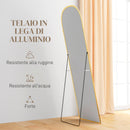 Specchio a Figura Intera da Terra o Parete 50x170cm con Supporto Pieghevole in Lega di Alluminio Oro  