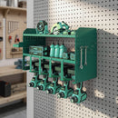 Porta Attrezzi da Parete 61,8x23x32,7 cm con Supporto per 5 Trapani Elettrici e Vassoio Laterale in Metallo Verde      