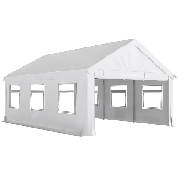 Gazebo da Giardino 597x395x302 cm con Pannelli Laterali 6 Finestre e Doppio Ingresso in Acciaio Galvanizzato Bianco online